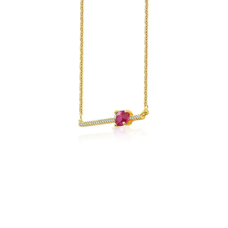 18k Gold Line Diamond Necklace with Ruby