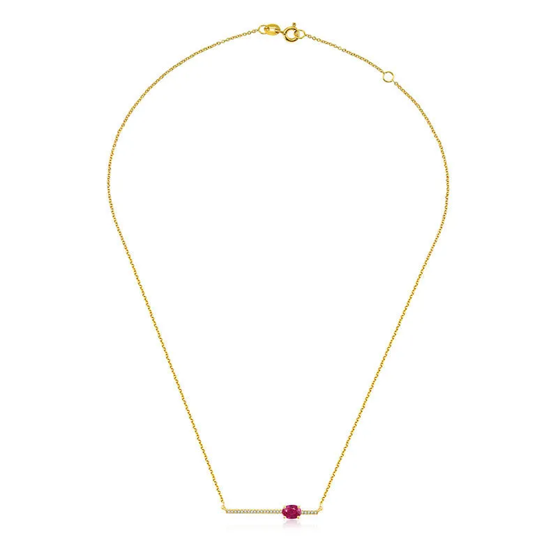 18k Gold Line Diamond Necklace with Ruby