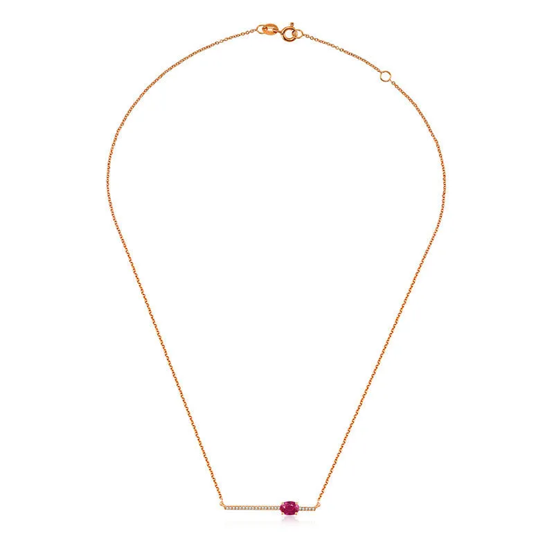 18k Gold Line Diamond Necklace with Ruby