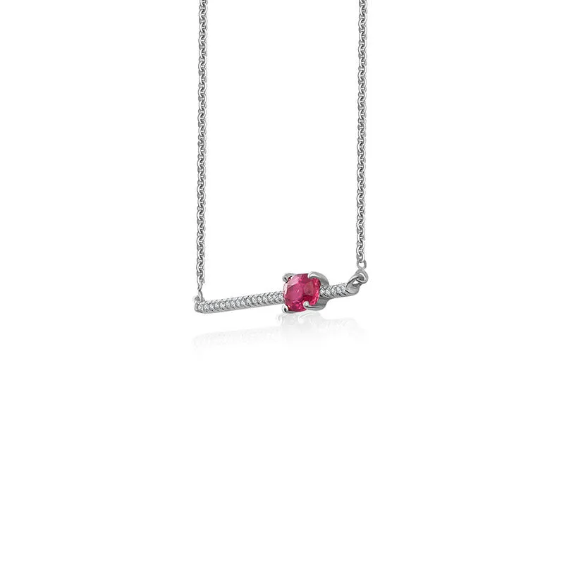 18k Gold Line Diamond Necklace with Ruby