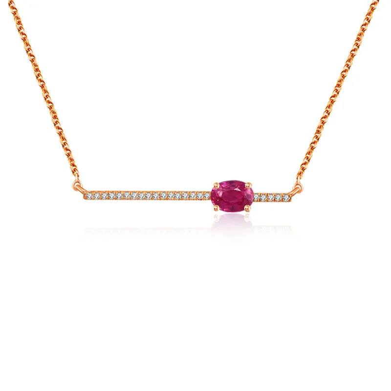 18k Gold Line Diamond Necklace with Ruby