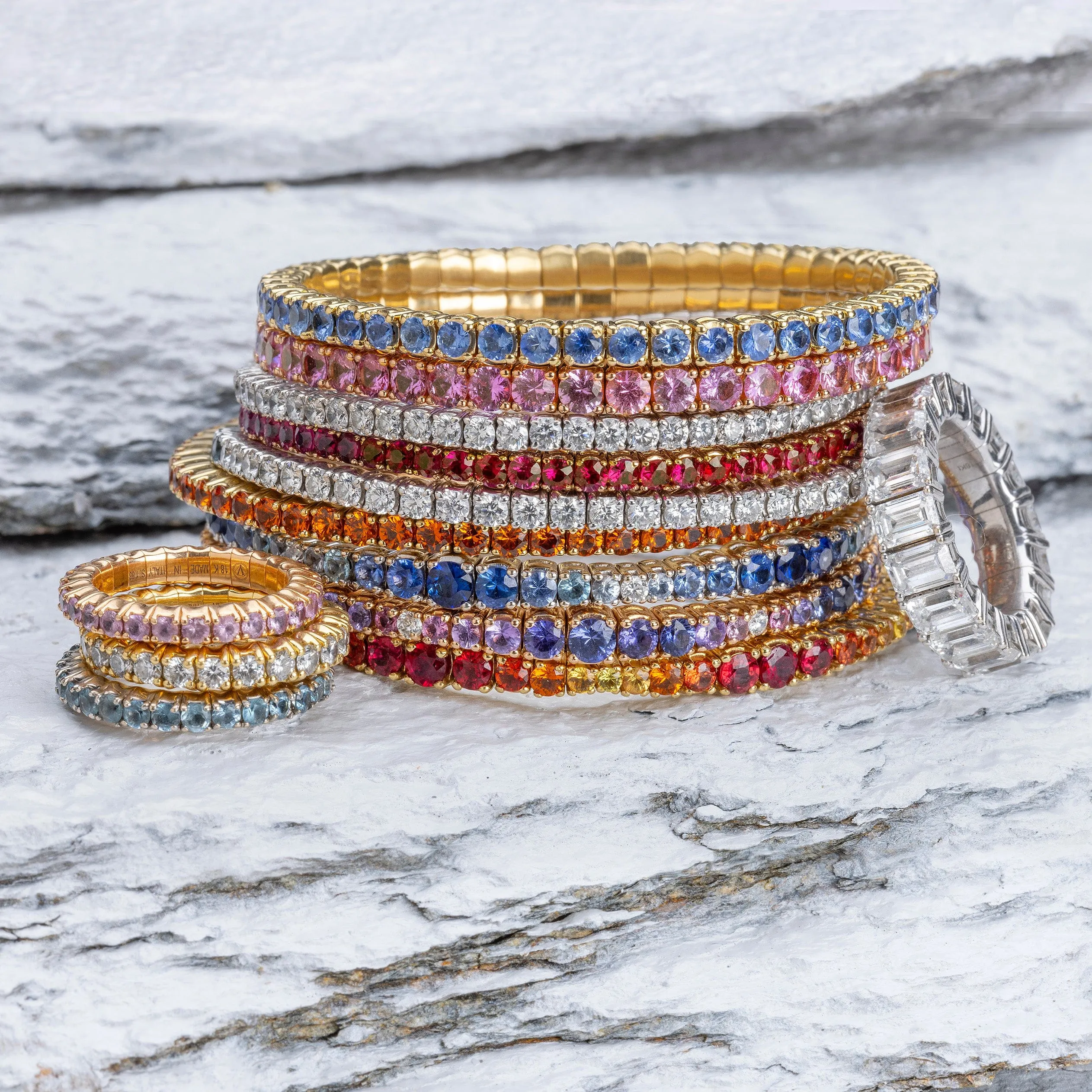 18K Gold Stretch Orange Sapphire Tennis Bracelet, 2.25-8.58 Carats