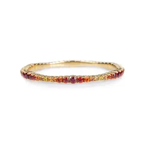18K Gold Stretch Ruby, Orange & Yellow Sapphire Ombre Tennis Bracelet