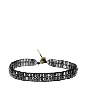 18K Gold Triple Row Tube and Rondelle Bracelet with Black Diamonds