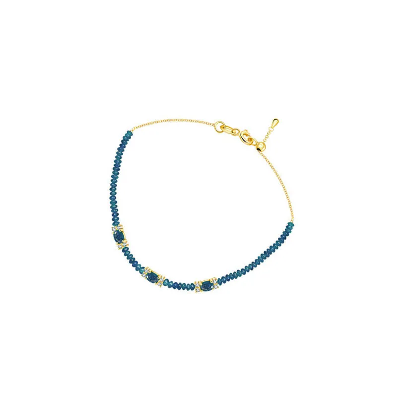 18k Gold Triple Sapphire Diamond Bracelet with Beaded Sapphire