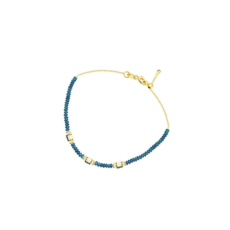 18k Gold Triple Sapphire Diamond Bracelet with Beaded Sapphire