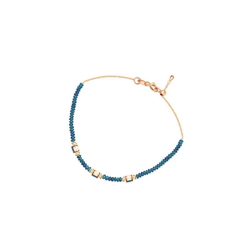 18k Gold Triple Sapphire Diamond Bracelet with Beaded Sapphire