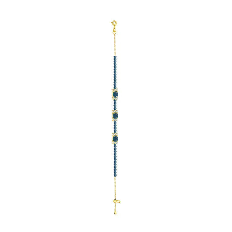 18k Gold Triple Sapphire Diamond Bracelet with Beaded Sapphire