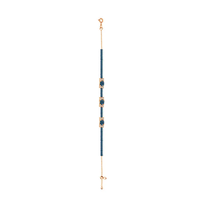 18k Gold Triple Sapphire Diamond Bracelet with Beaded Sapphire