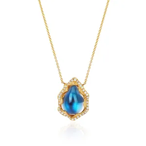 18k Queen Water Drop Blue Sheen Moonstone Necklace with Full Pavé Halo