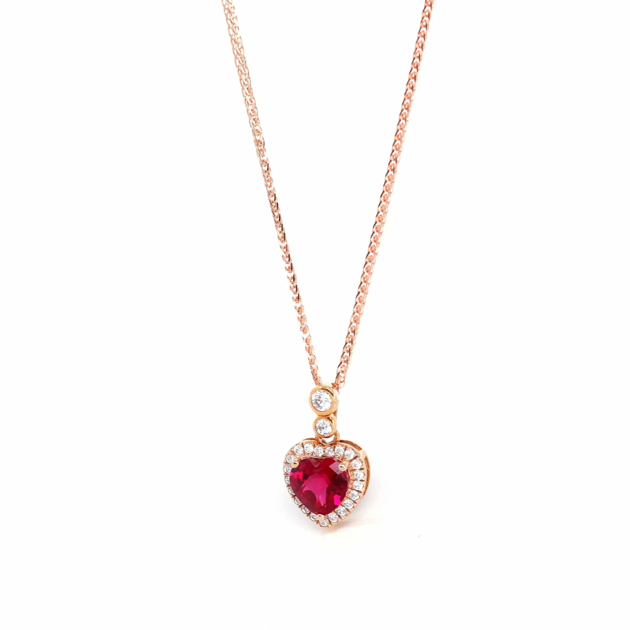 18k Rose Gold  Lab. Created Ruby & CZ Pendant