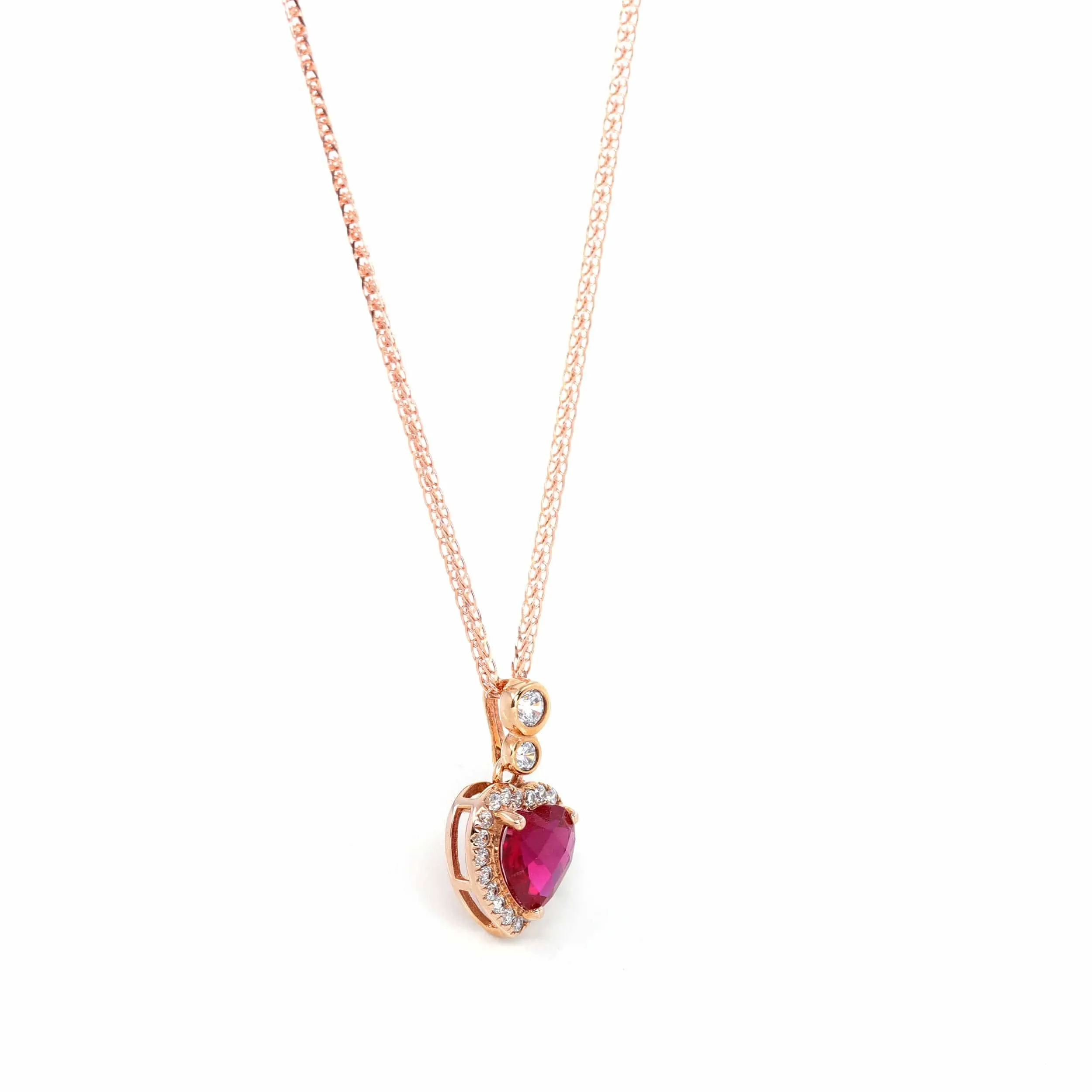 18k Rose Gold  Lab. Created Ruby & CZ Pendant