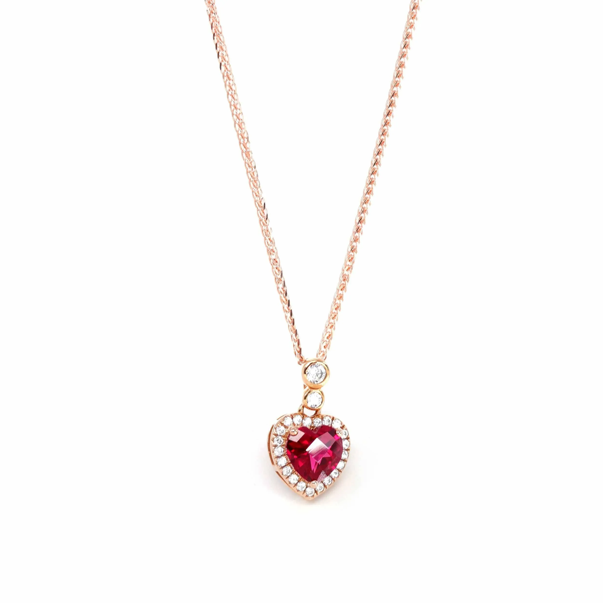 18k Rose Gold  Lab. Created Ruby & CZ Pendant