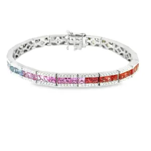18kw 6.5" 8.87ctw Multi Color Sapphire Bracelet