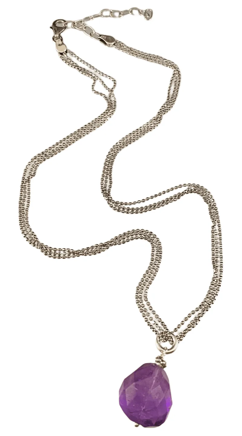 18" Sterling Amethyst Nugget Necklace