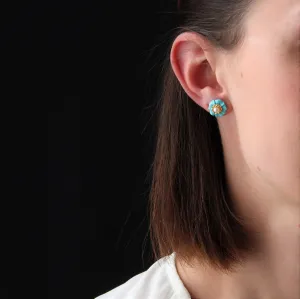 1960s Turquoise Cultured Pearl 18 Karat Yellow Gold Flower Stud Earrings