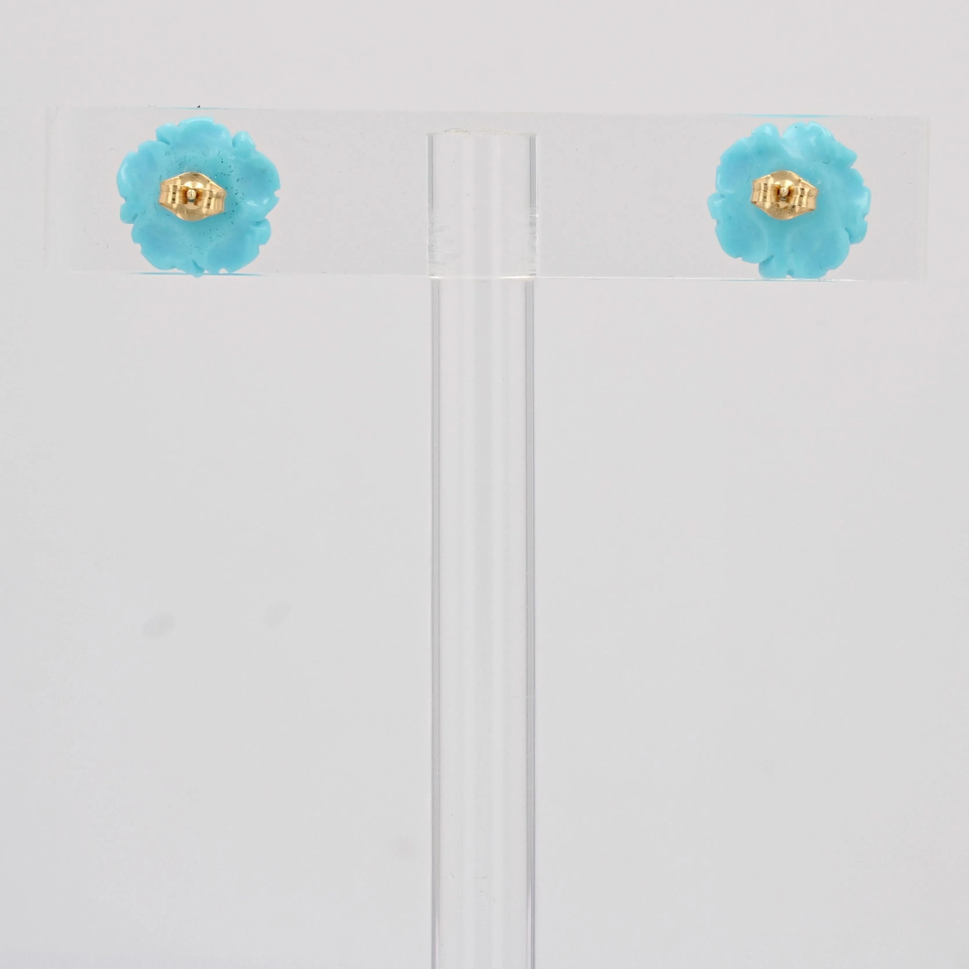 1960s Turquoise Cultured Pearl 18 Karat Yellow Gold Flower Stud Earrings