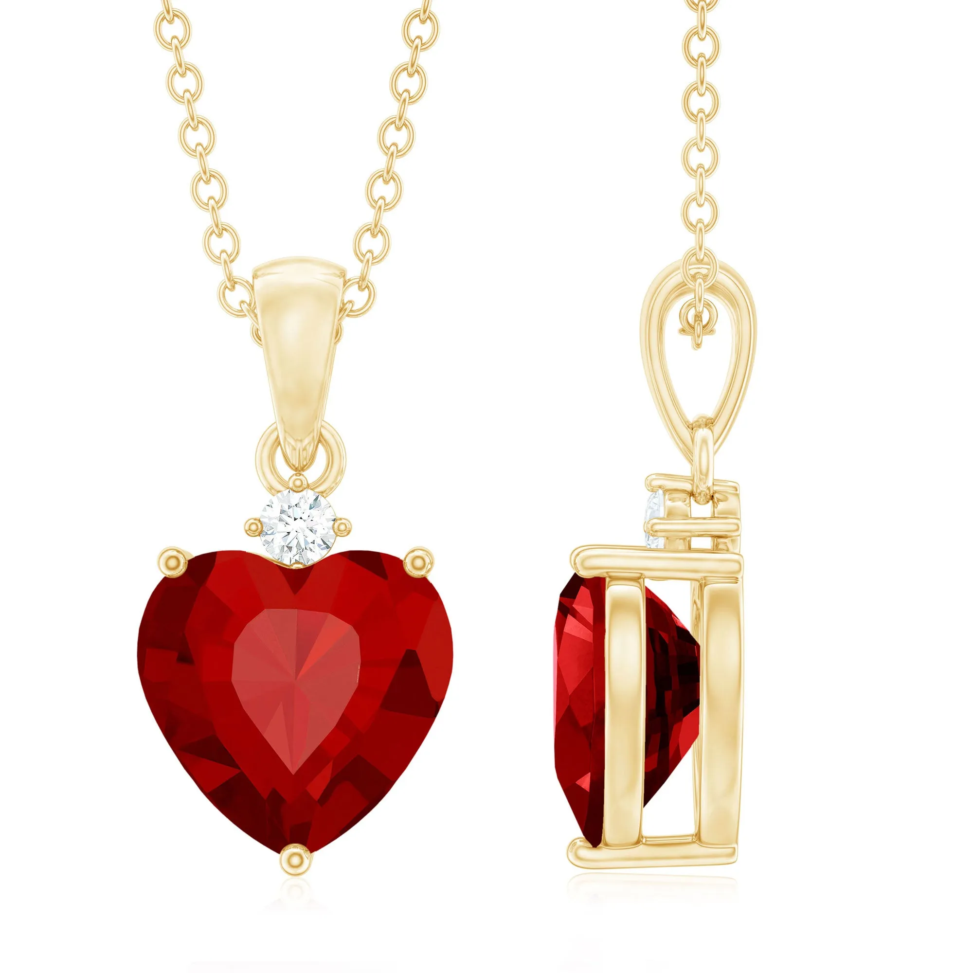 2 CT Created Ruby Heart Pendant Necklace with Zircon