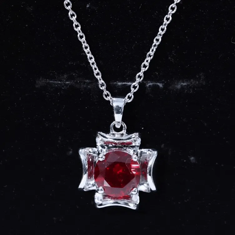 2.25 CT Art Deco Created Ruby Solitaire Necklace