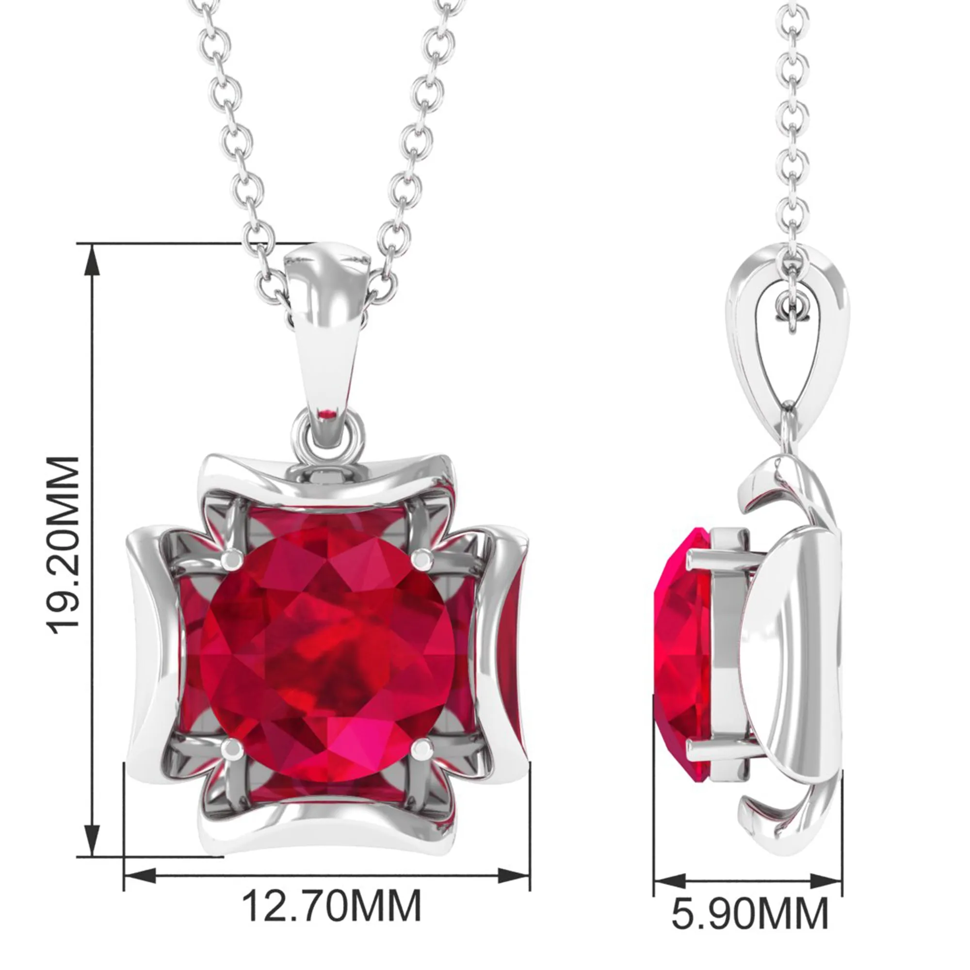 2.25 CT Art Deco Created Ruby Solitaire Necklace