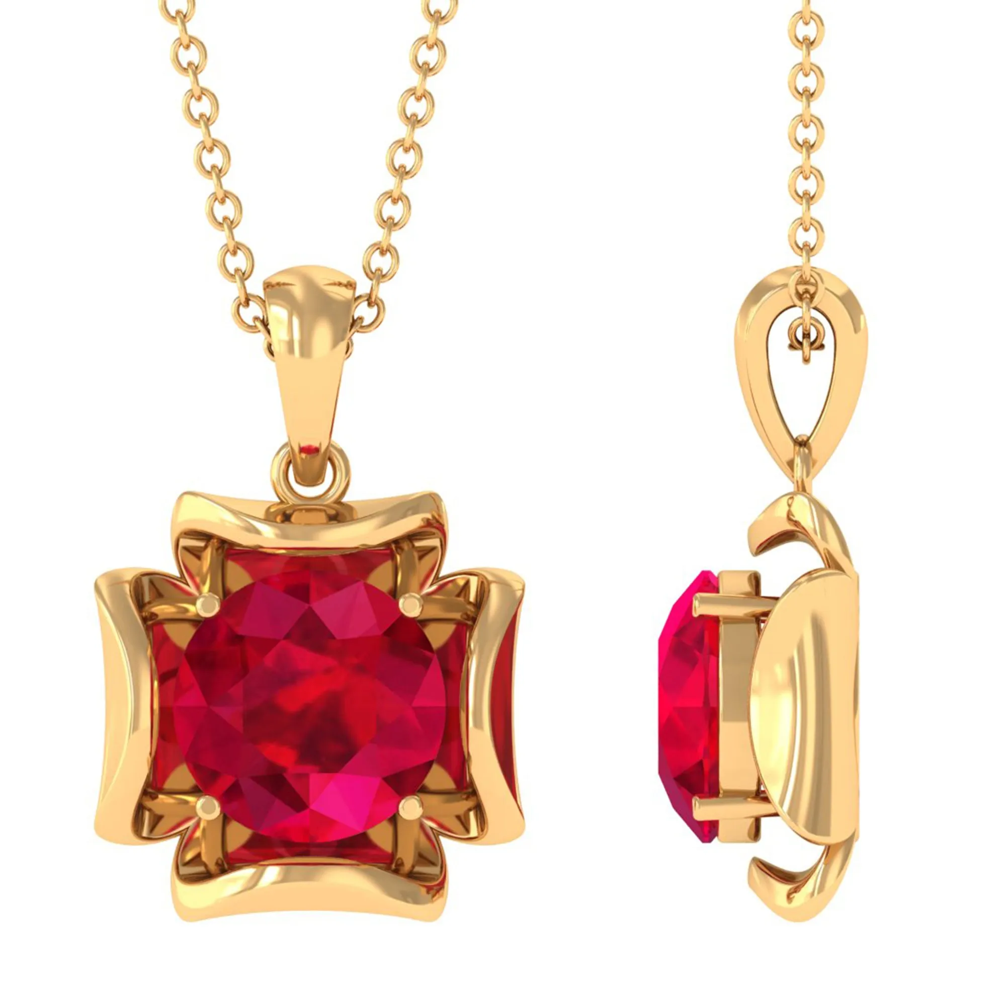 2.25 CT Art Deco Created Ruby Solitaire Necklace
