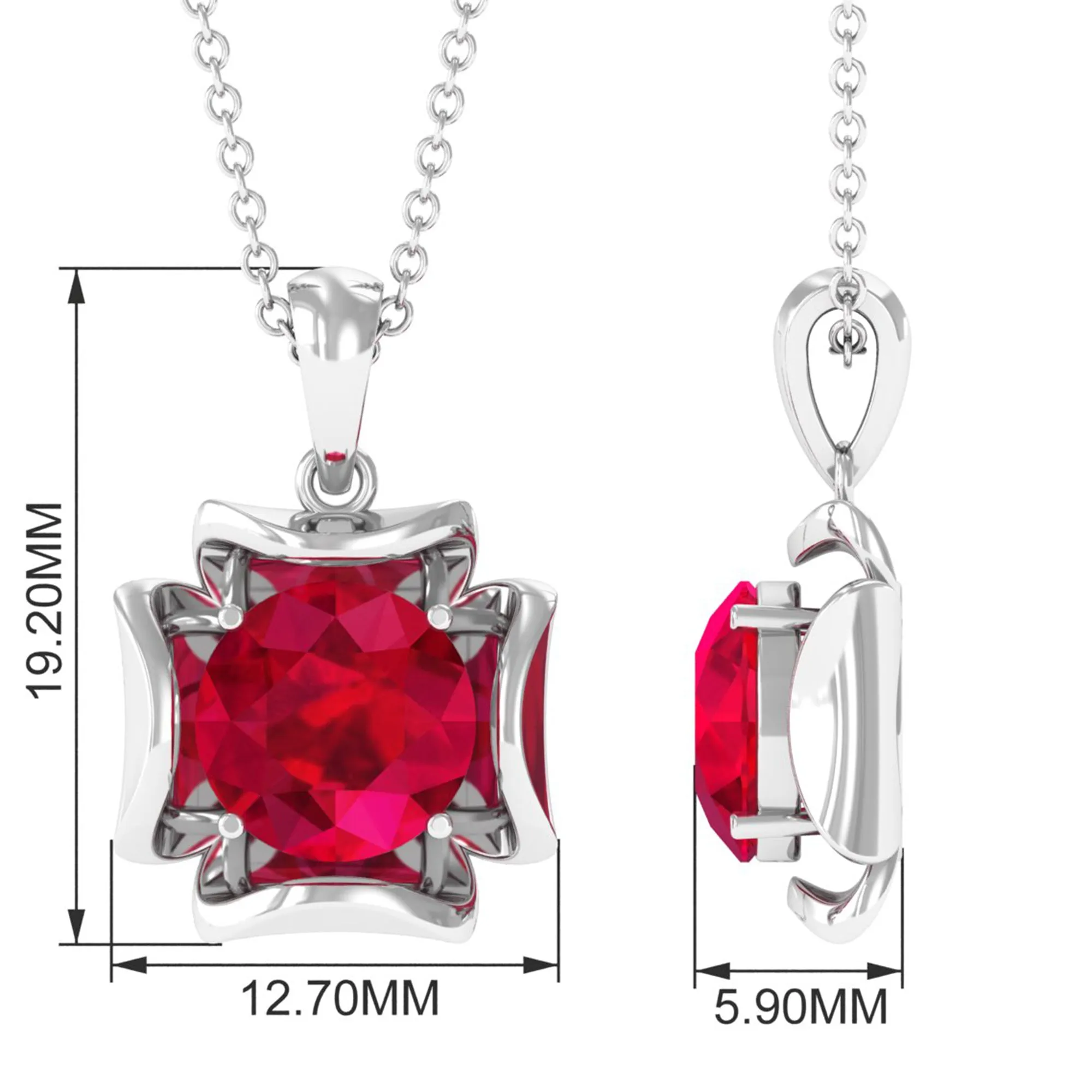 2.25 CT Art Deco Created Ruby Solitaire Necklace