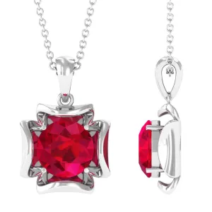 2.25 CT Art Deco Created Ruby Solitaire Necklace