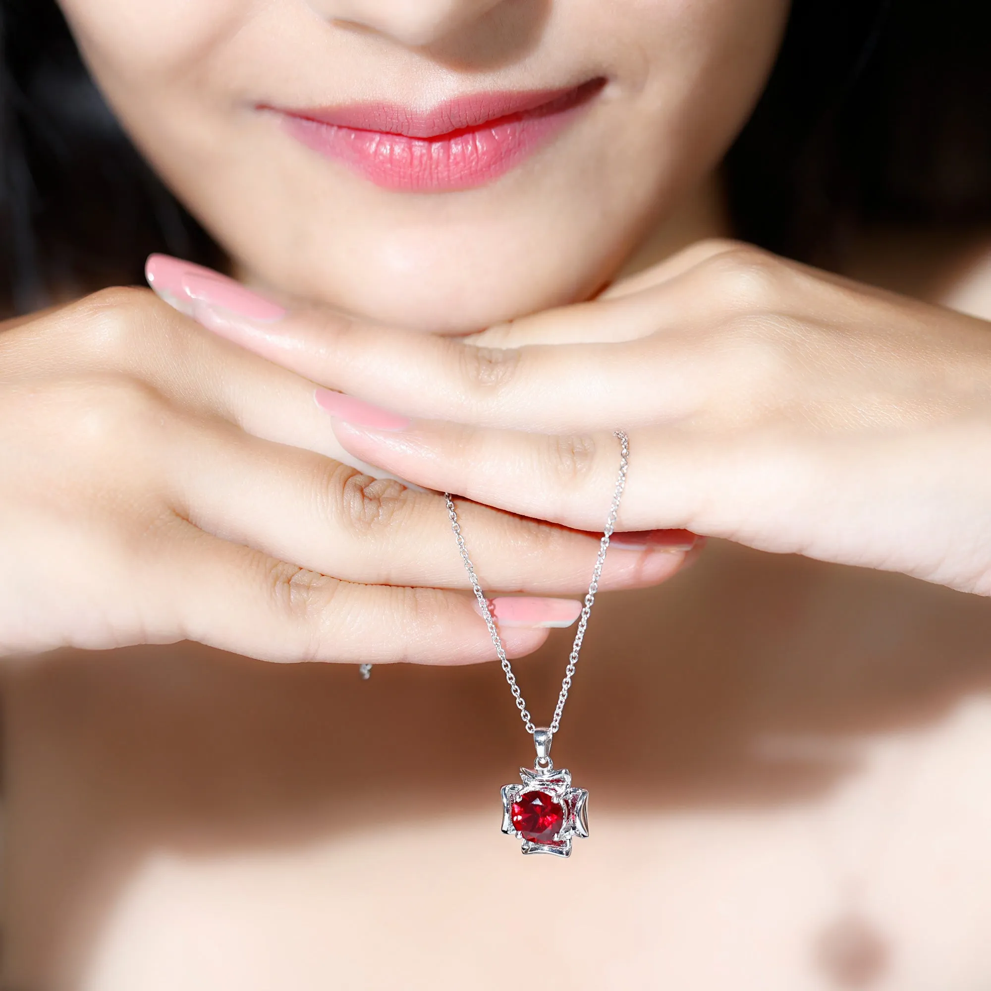2.25 CT Art Deco Created Ruby Solitaire Necklace
