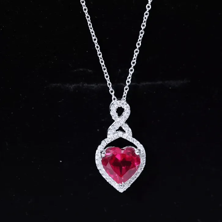 2.25 CT Heart Shape Created Ruby Pendant with Moissanite Accent