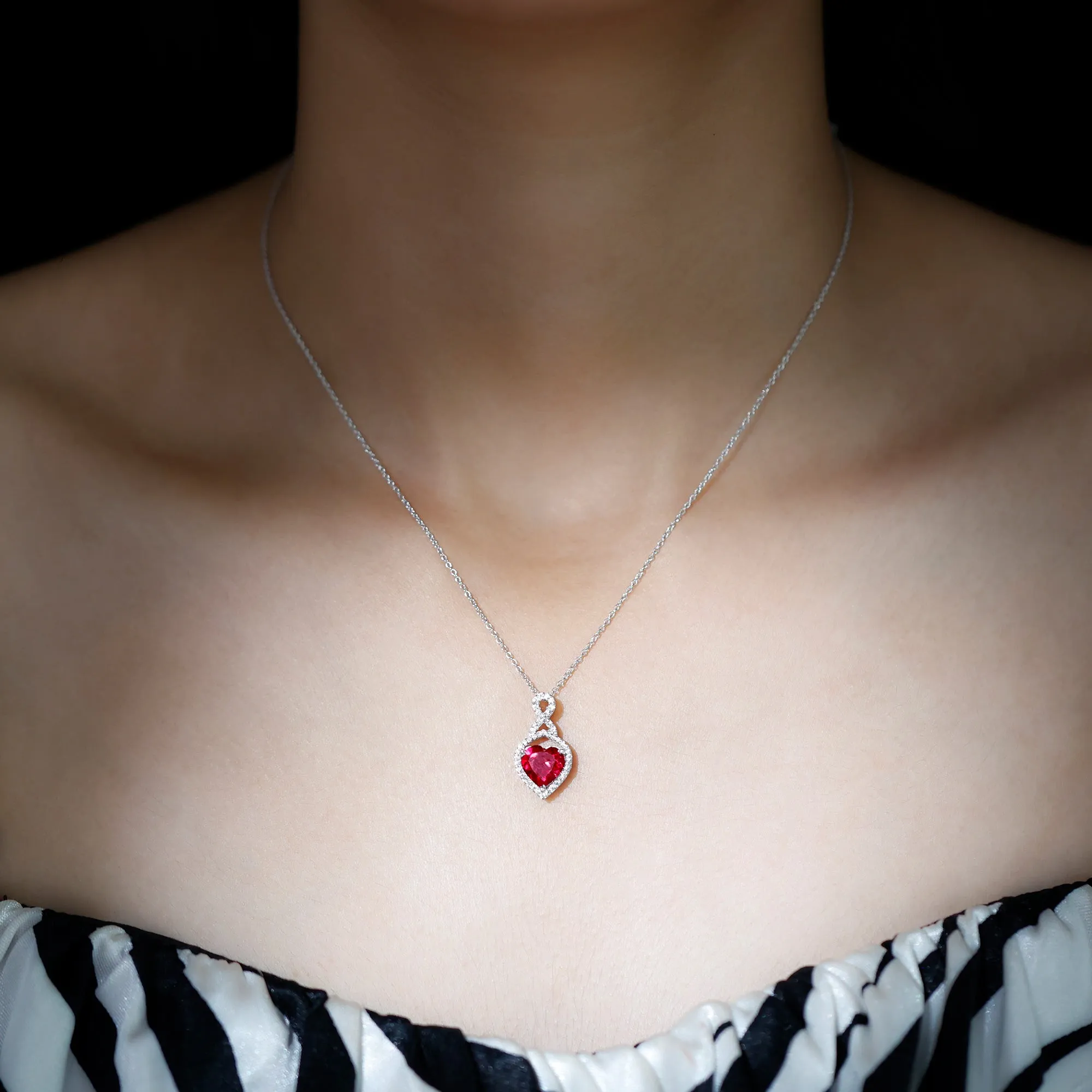 2.25 CT Heart Shape Created Ruby Pendant with Moissanite Accent