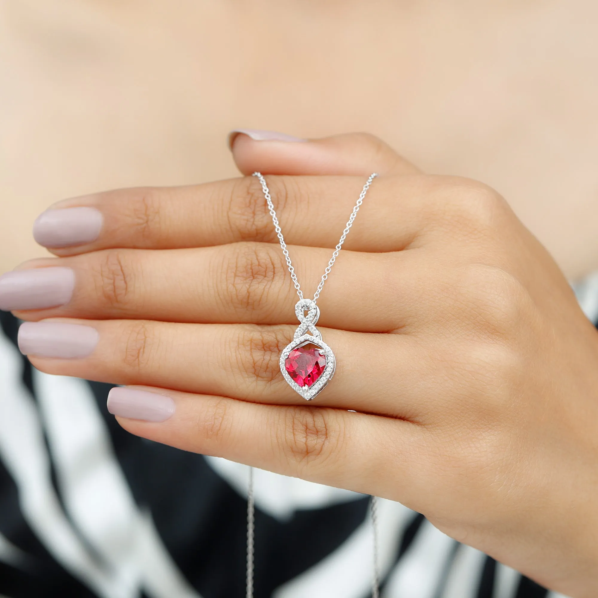 2.25 CT Heart Shape Created Ruby Pendant with Moissanite Accent