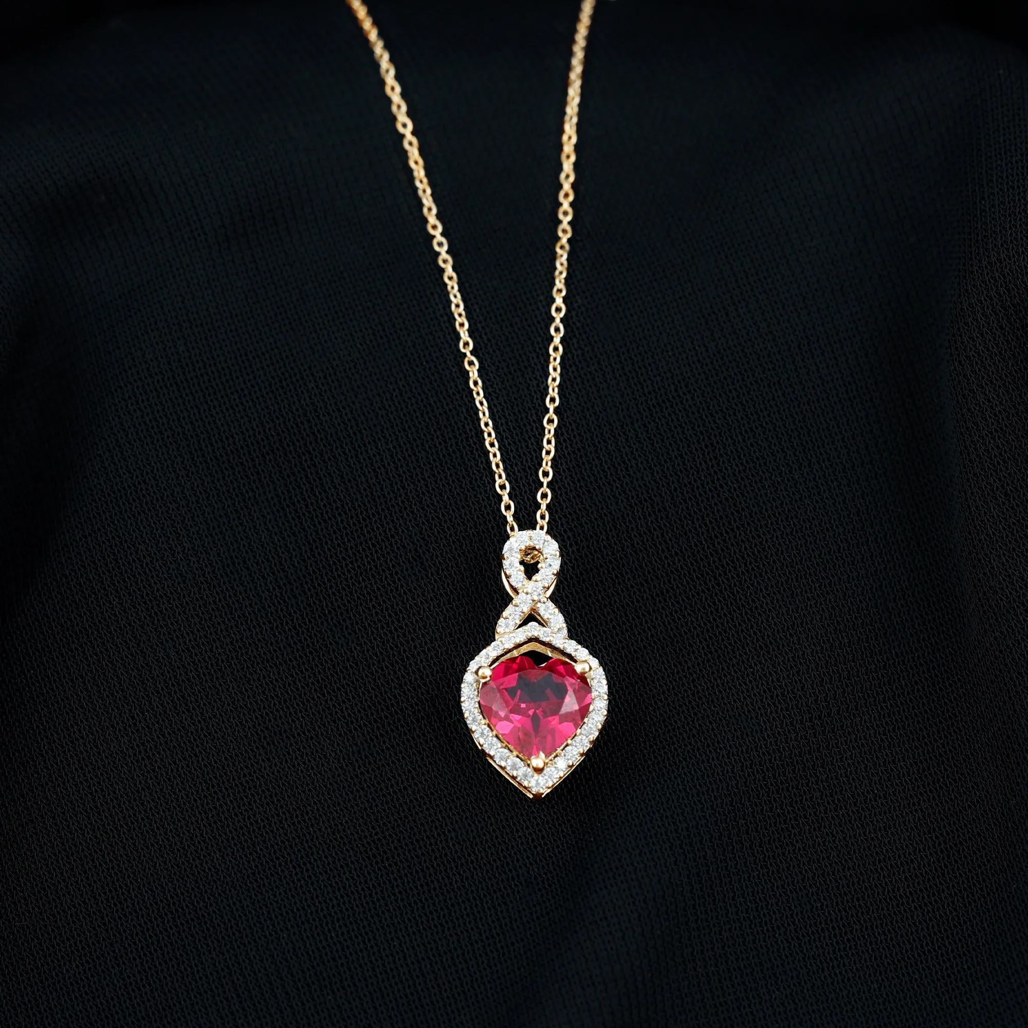 2.25 CT Heart Shape Created Ruby Pendant with Moissanite Accent