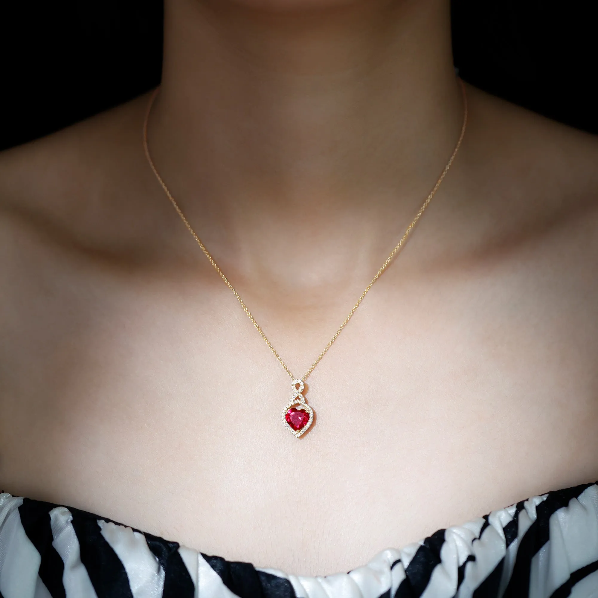 2.25 CT Heart Shape Created Ruby Pendant with Moissanite Accent