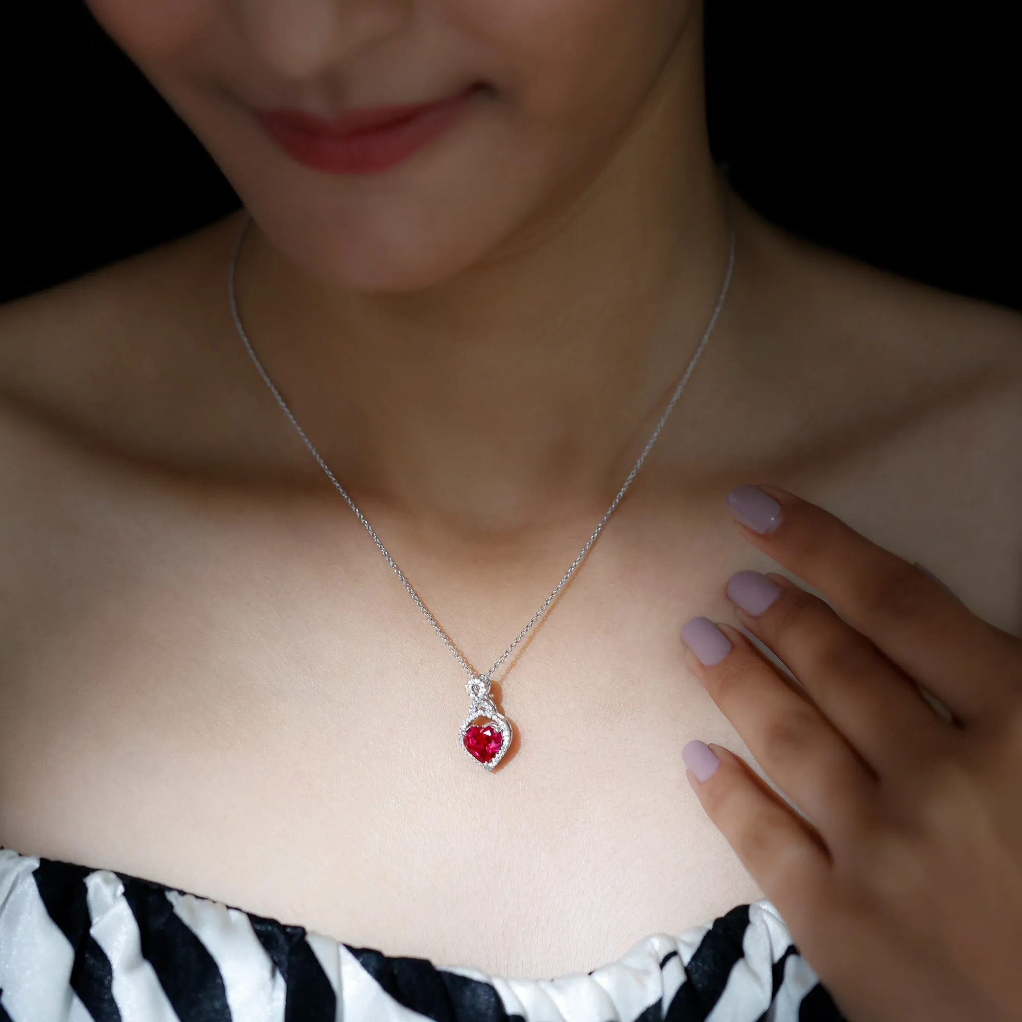 2.25 CT Heart Shape Created Ruby Pendant with Moissanite Accent