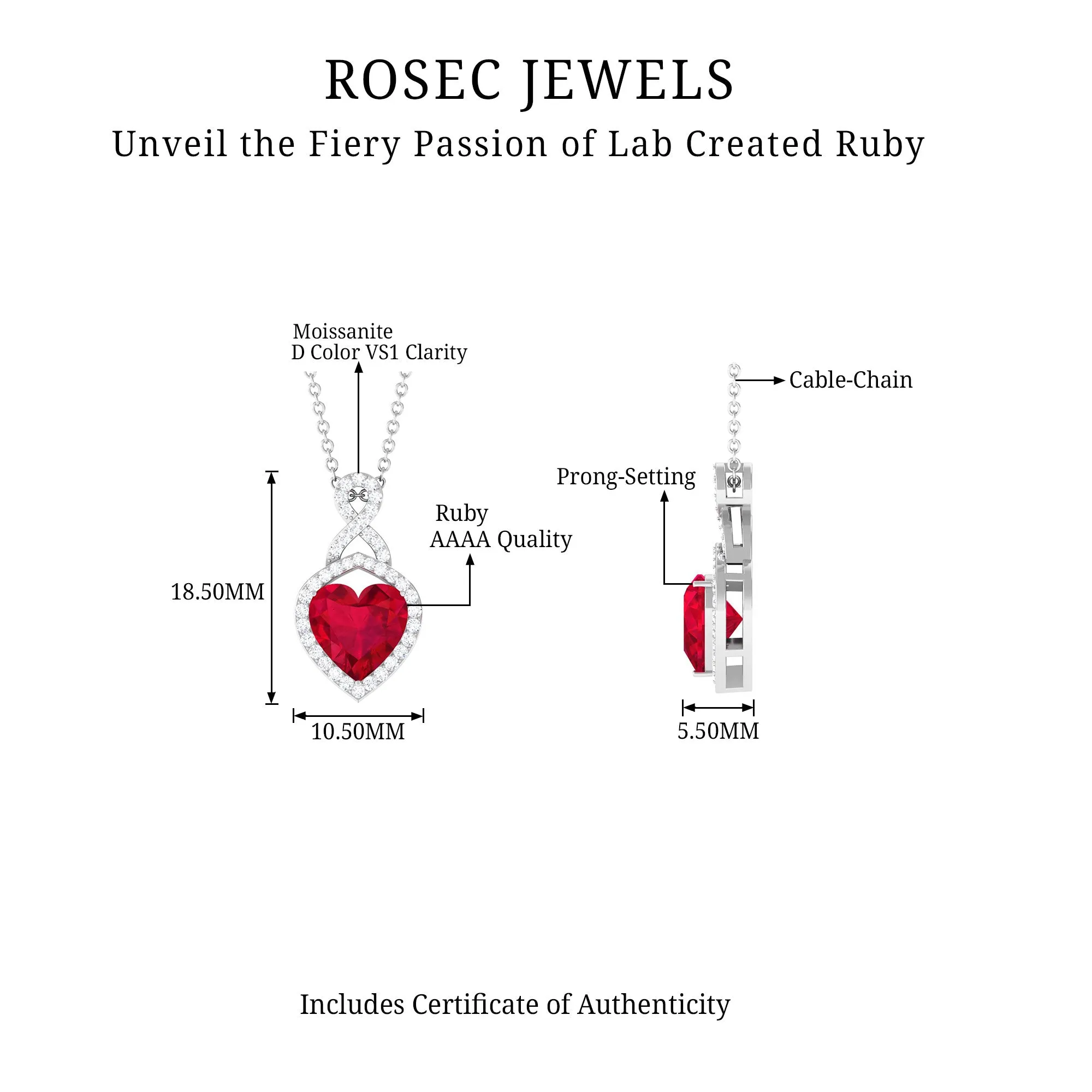 2.25 CT Heart Shape Created Ruby Pendant with Moissanite Accent