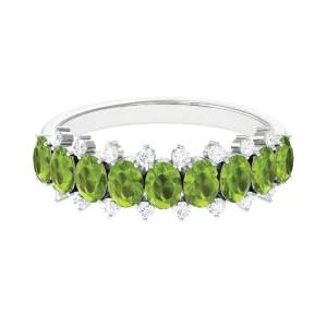 2.25 CT Oval Cut Peridot Half Eternity Ring with Diamond Stones