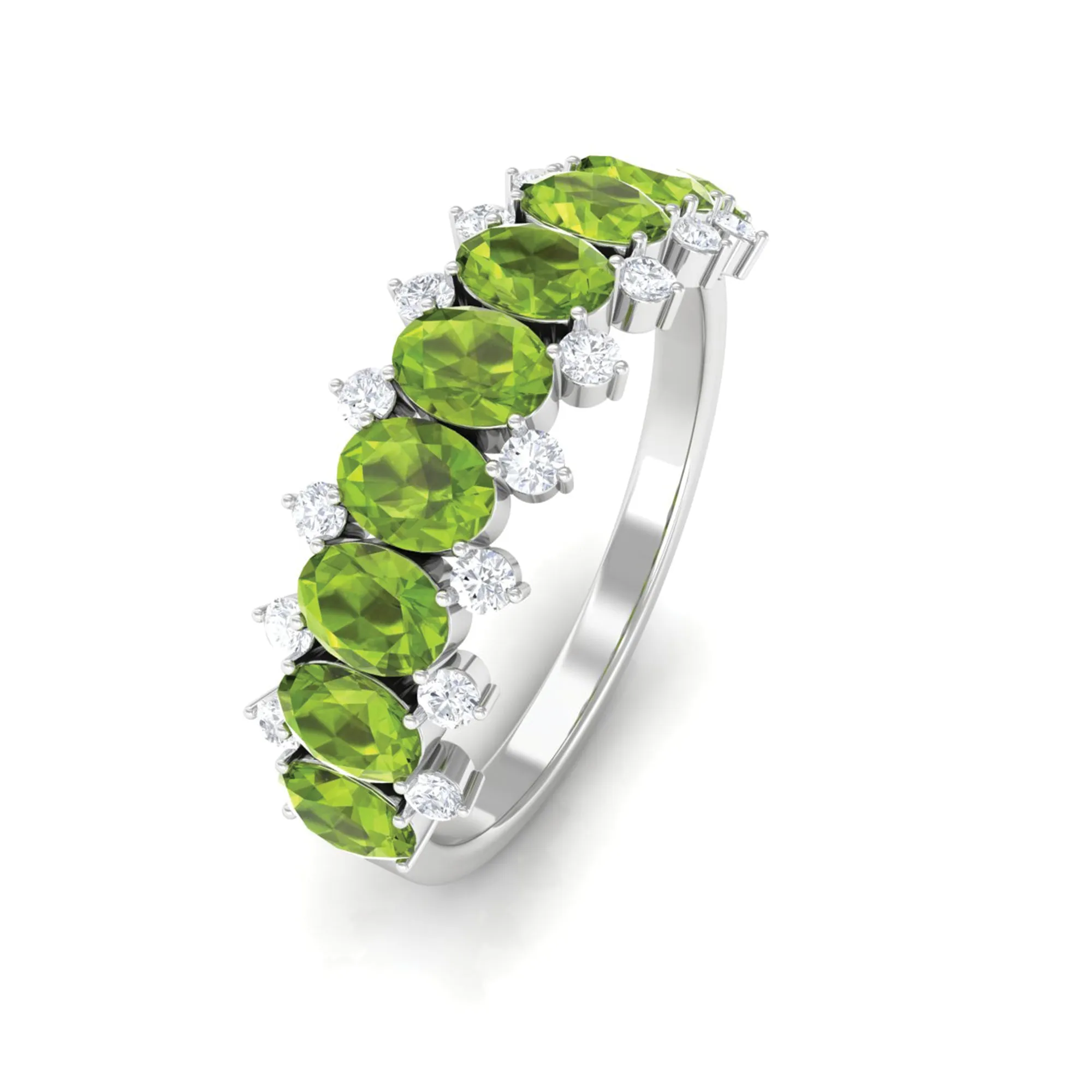 2.25 CT Oval Cut Peridot Half Eternity Ring with Diamond Stones