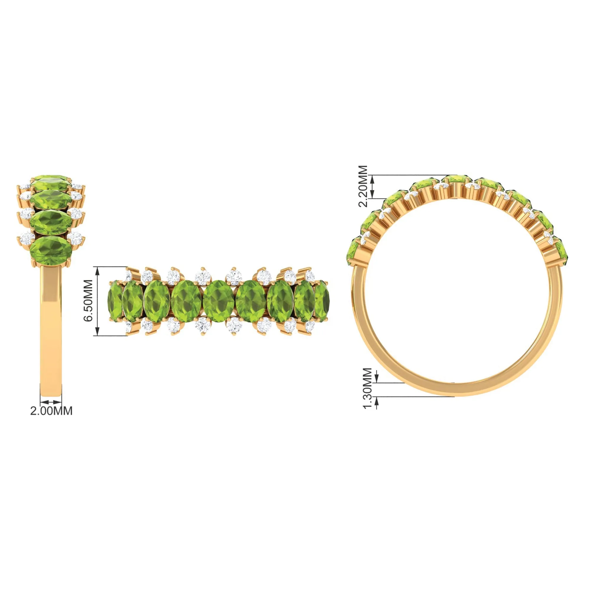 2.25 CT Oval Cut Peridot Half Eternity Ring with Diamond Stones
