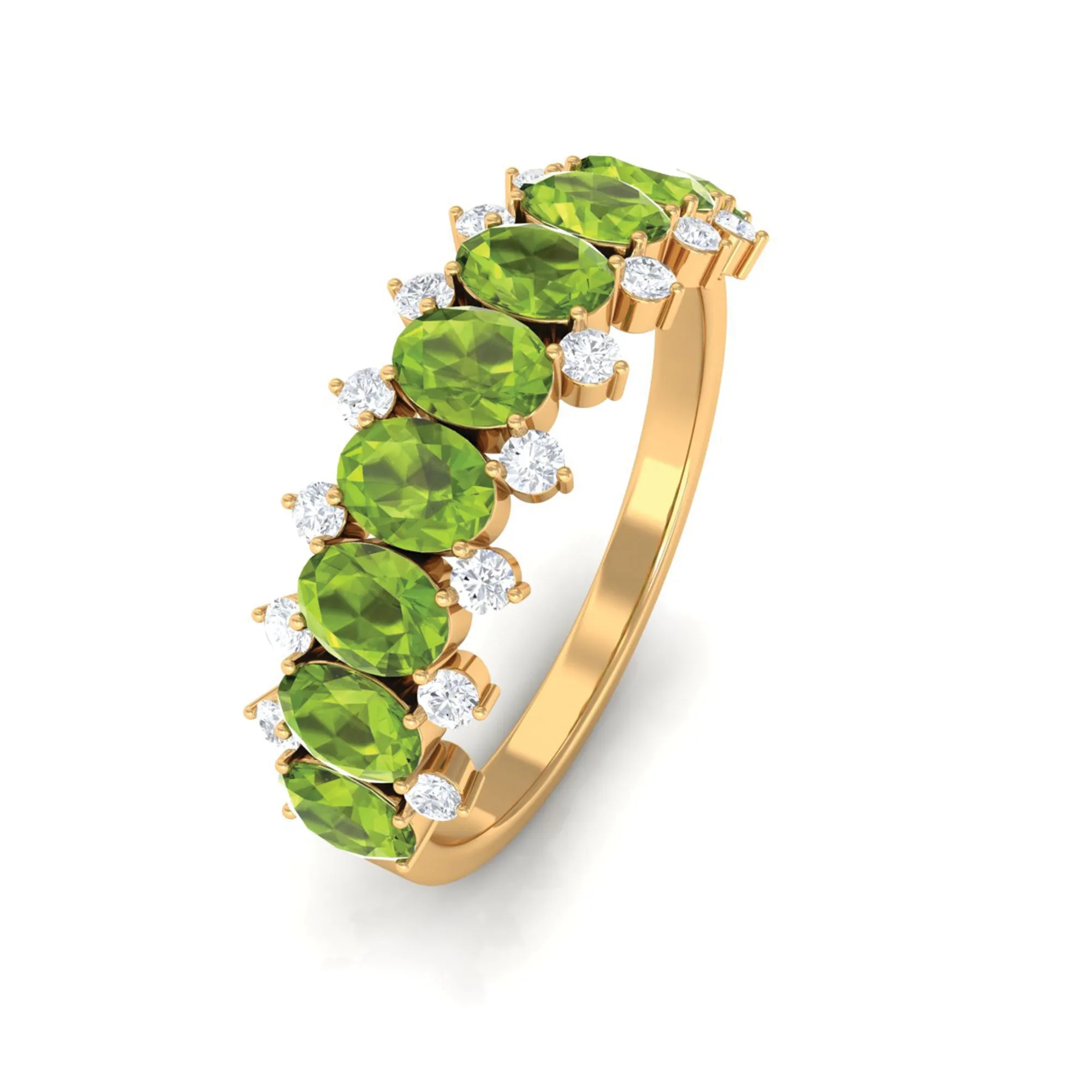 2.25 CT Oval Cut Peridot Half Eternity Ring with Diamond Stones
