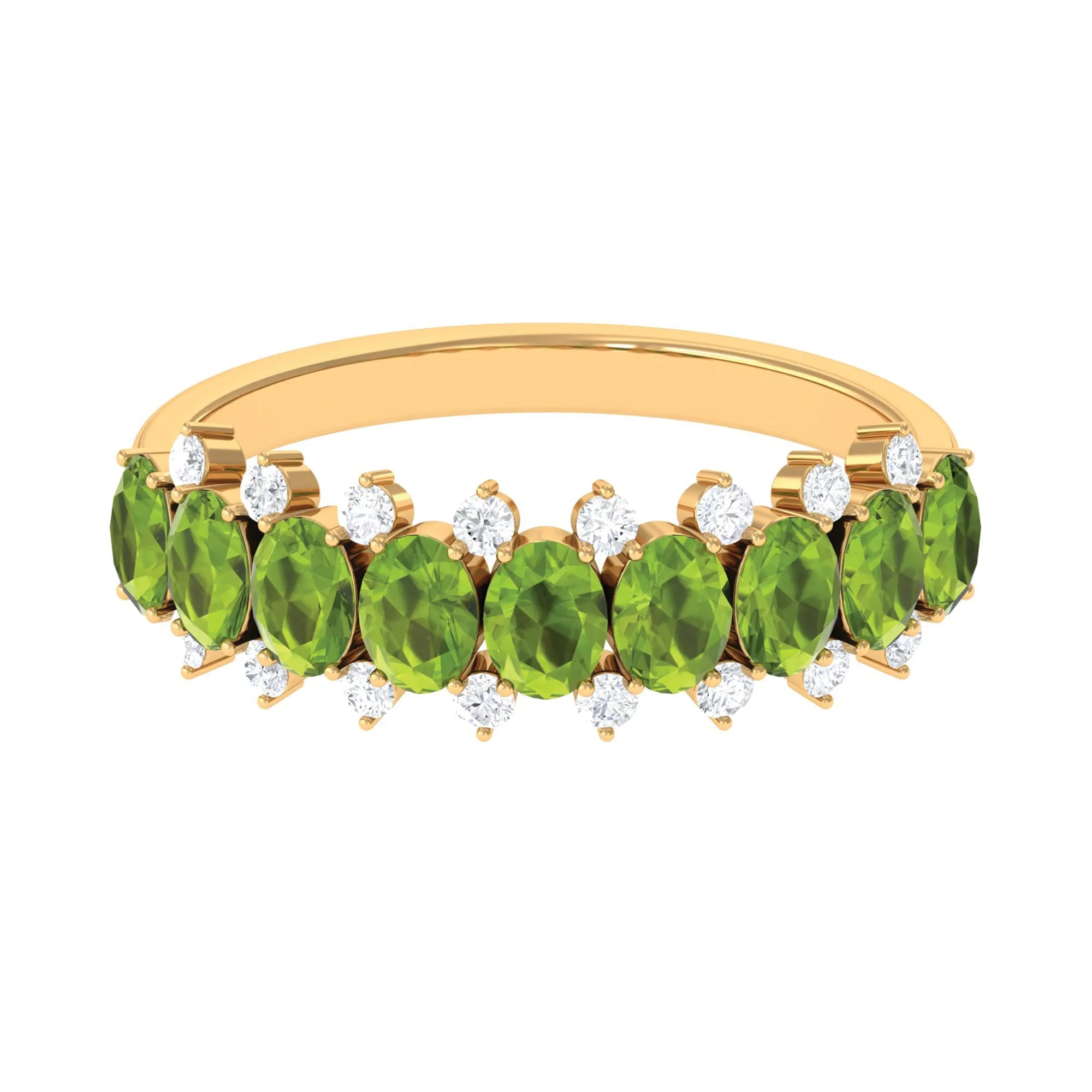 2.25 CT Oval Cut Peridot Half Eternity Ring with Diamond Stones