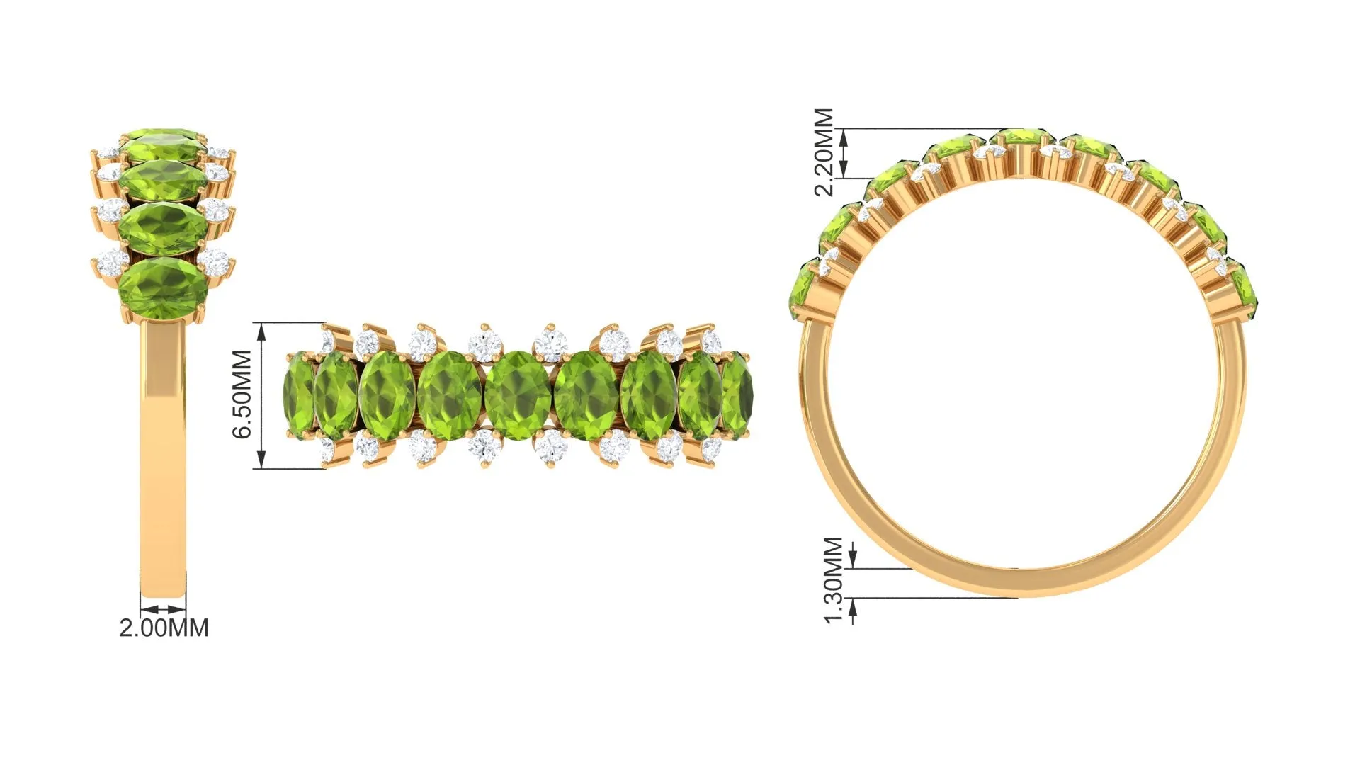 2.25 CT Oval Cut Peridot Half Eternity Ring with Diamond Stones