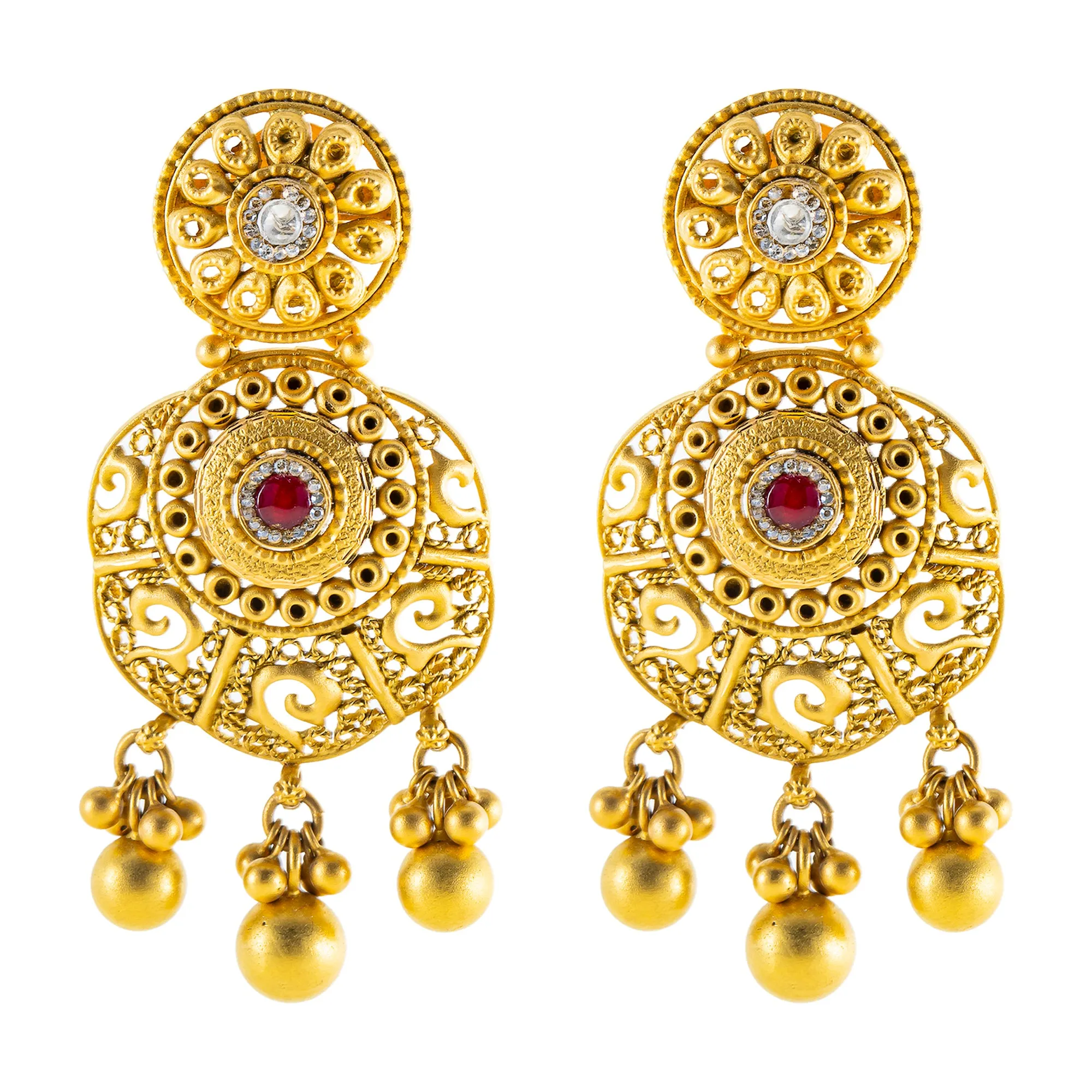 22K Yellow Gold Bridal Necklace Set w/ Kundan & Ruby (79.4gm)