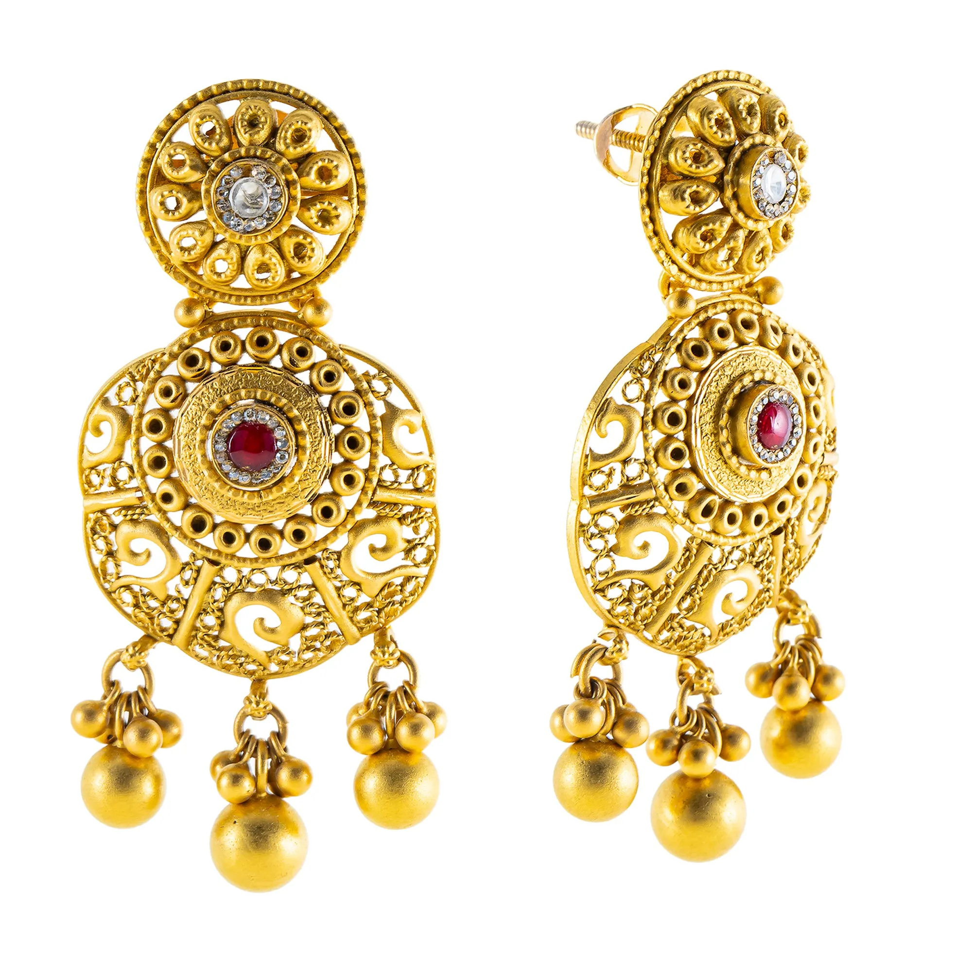 22K Yellow Gold Bridal Necklace Set w/ Kundan & Ruby (79.4gm)