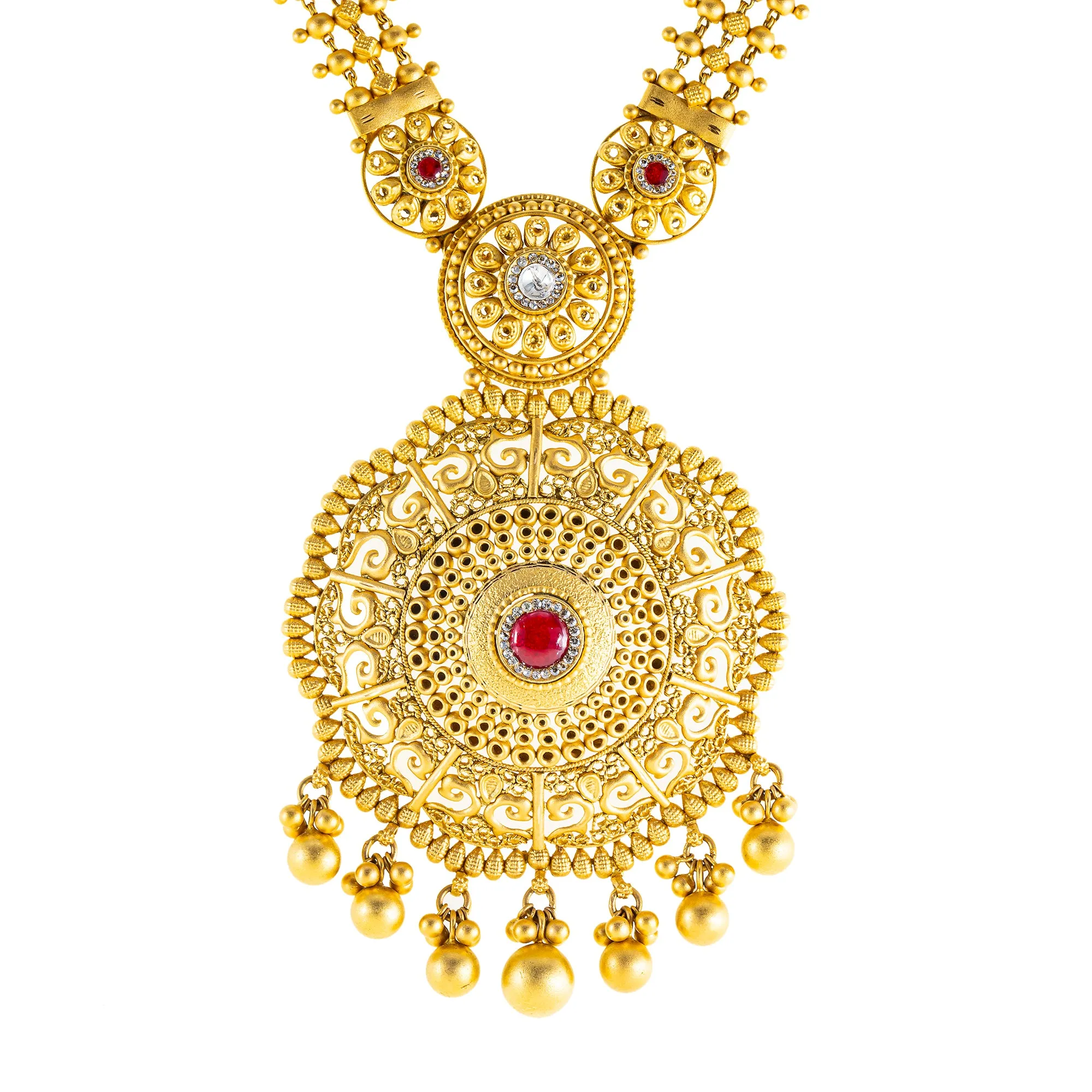 22K Yellow Gold Bridal Necklace Set w/ Kundan & Ruby (79.4gm)