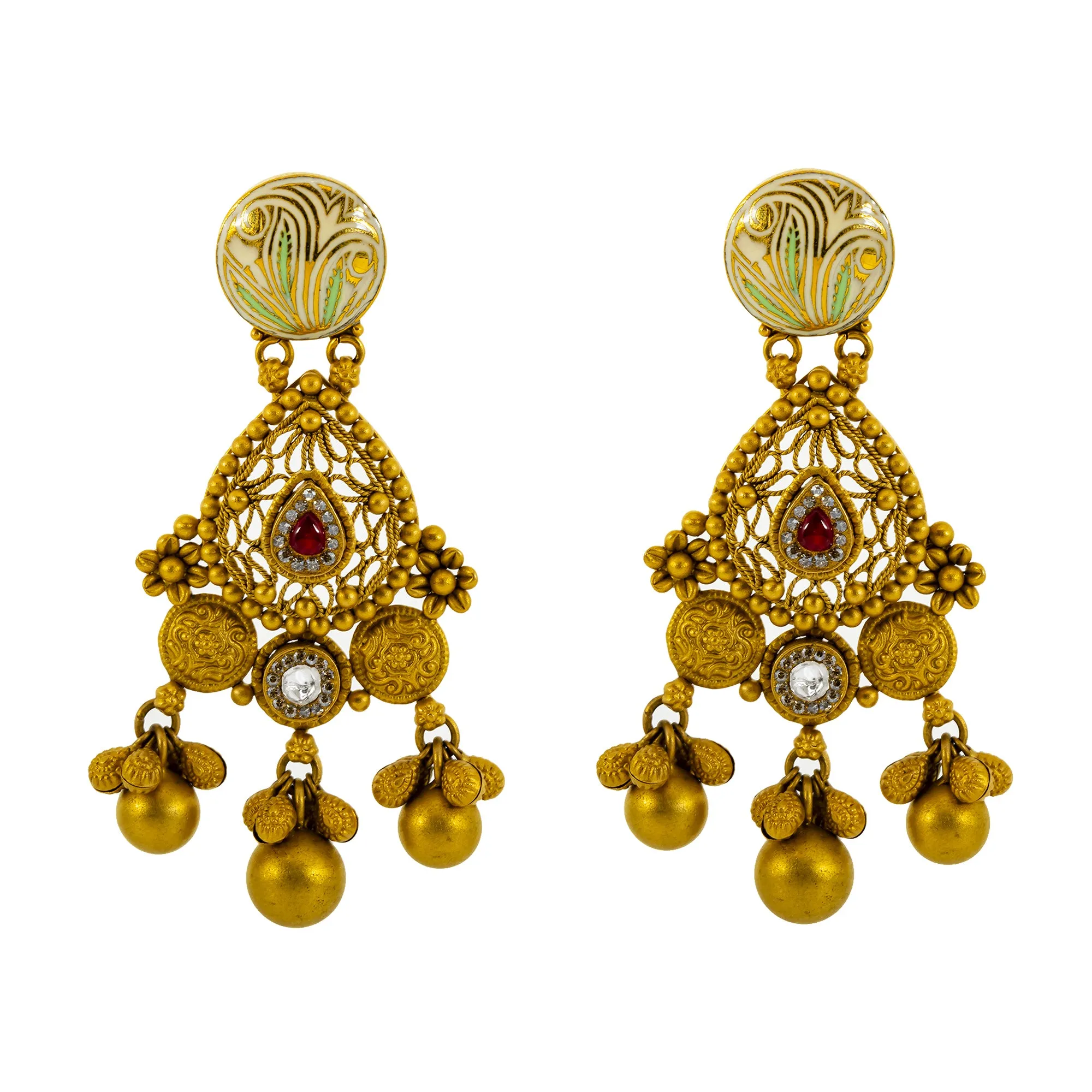 22K Yellow Gold, Kundan & Ruby Necklace & Earrings Set (82.4 grams)