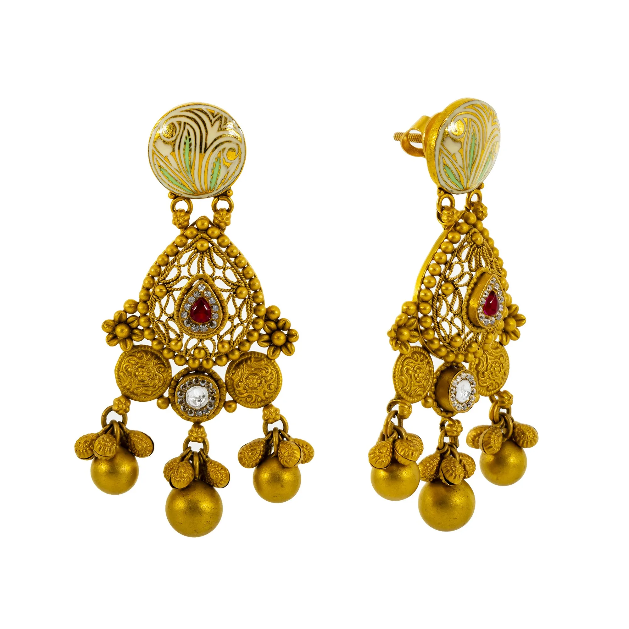22K Yellow Gold, Kundan & Ruby Necklace & Earrings Set (82.4 grams)