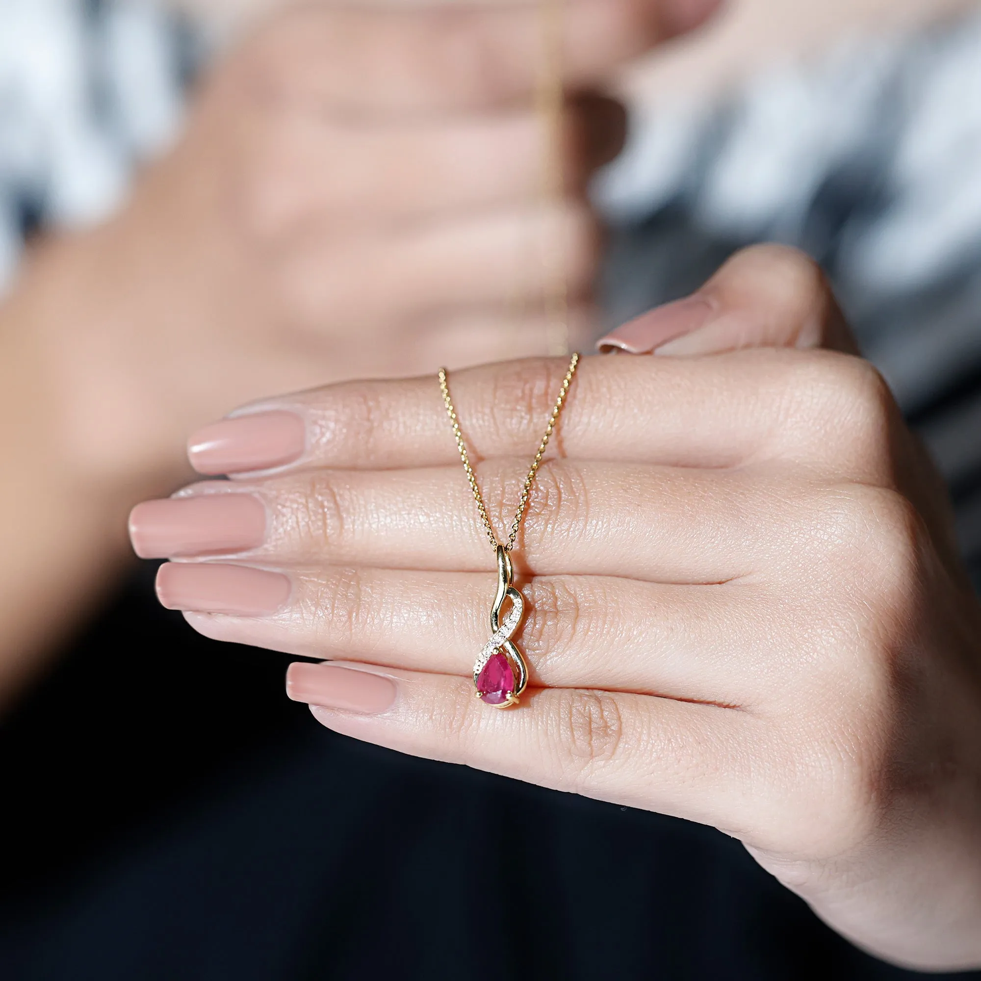 3/4 CT Created Ruby Teardrop Infinity Pendant with Moissanite