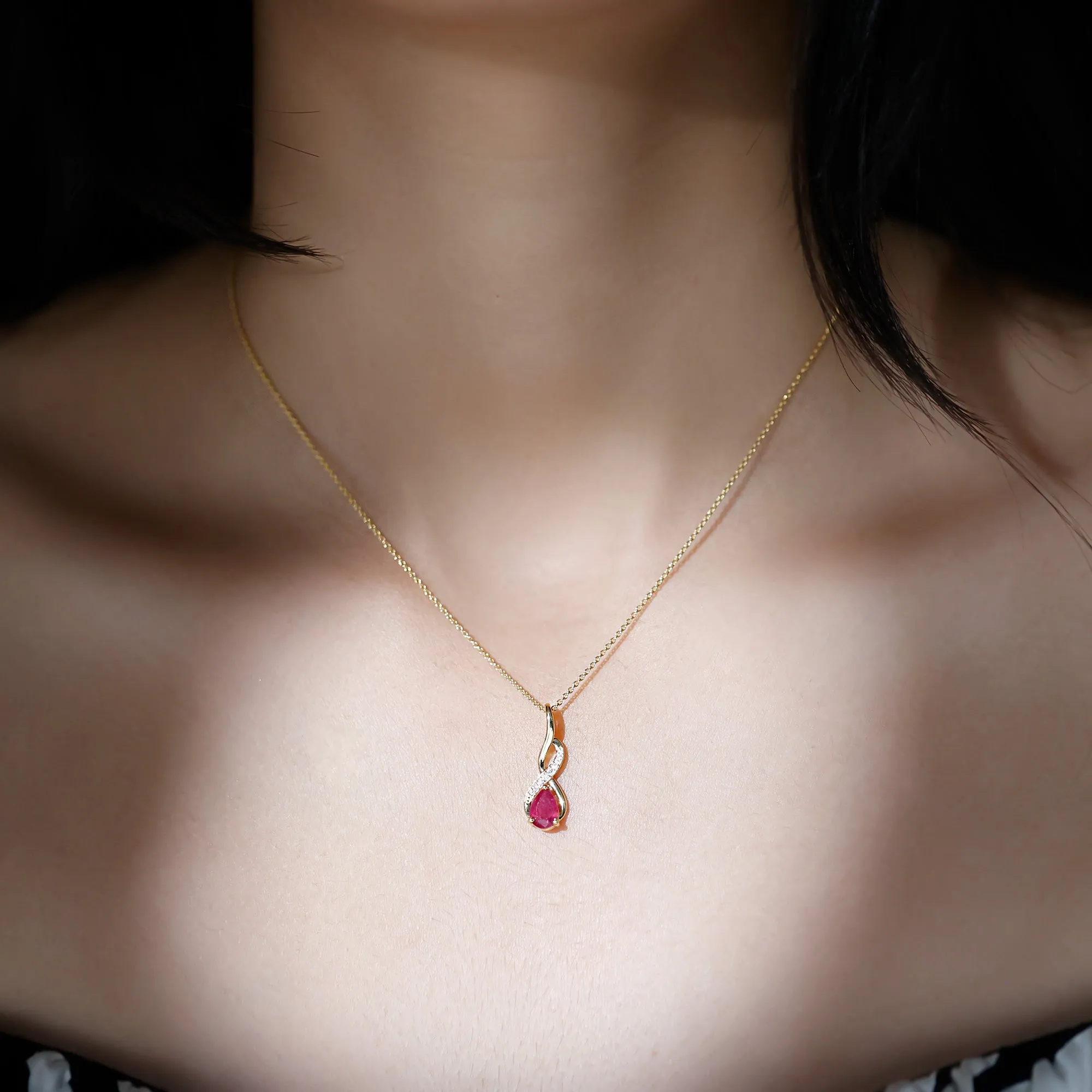 3/4 CT Created Ruby Teardrop Infinity Pendant with Moissanite