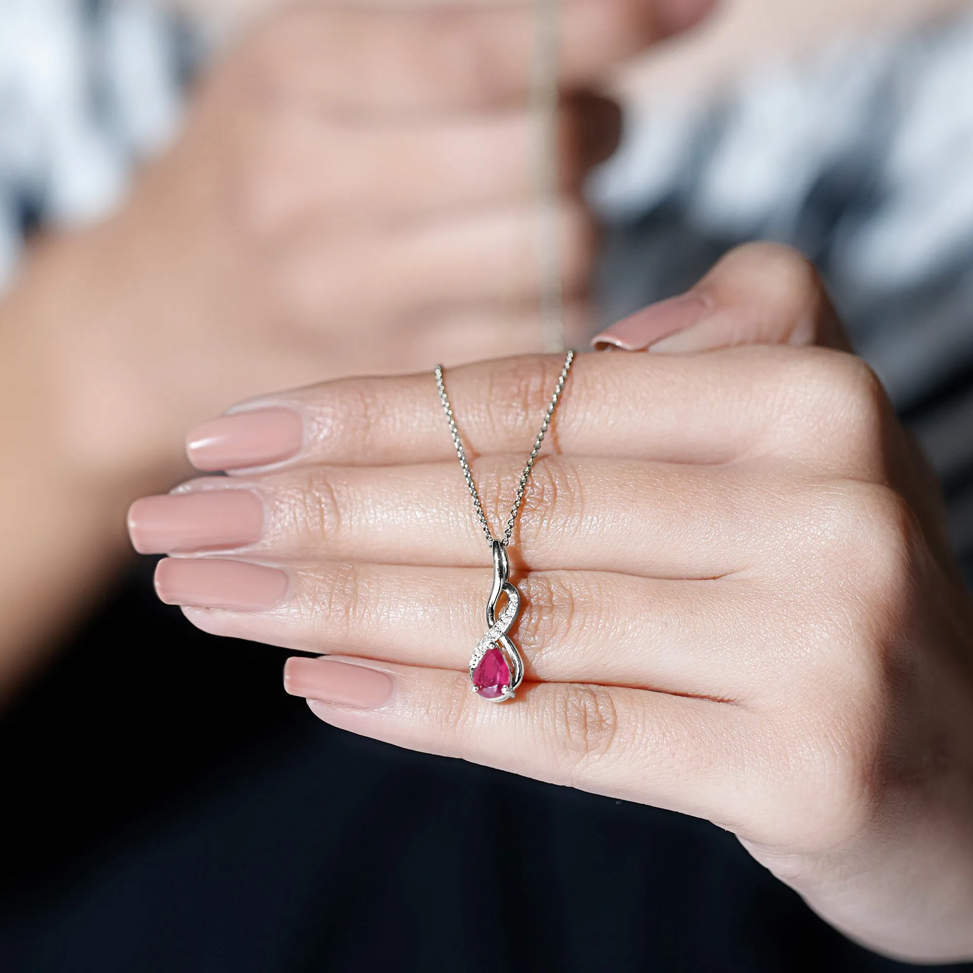 3/4 CT Created Ruby Teardrop Infinity Pendant with Moissanite
