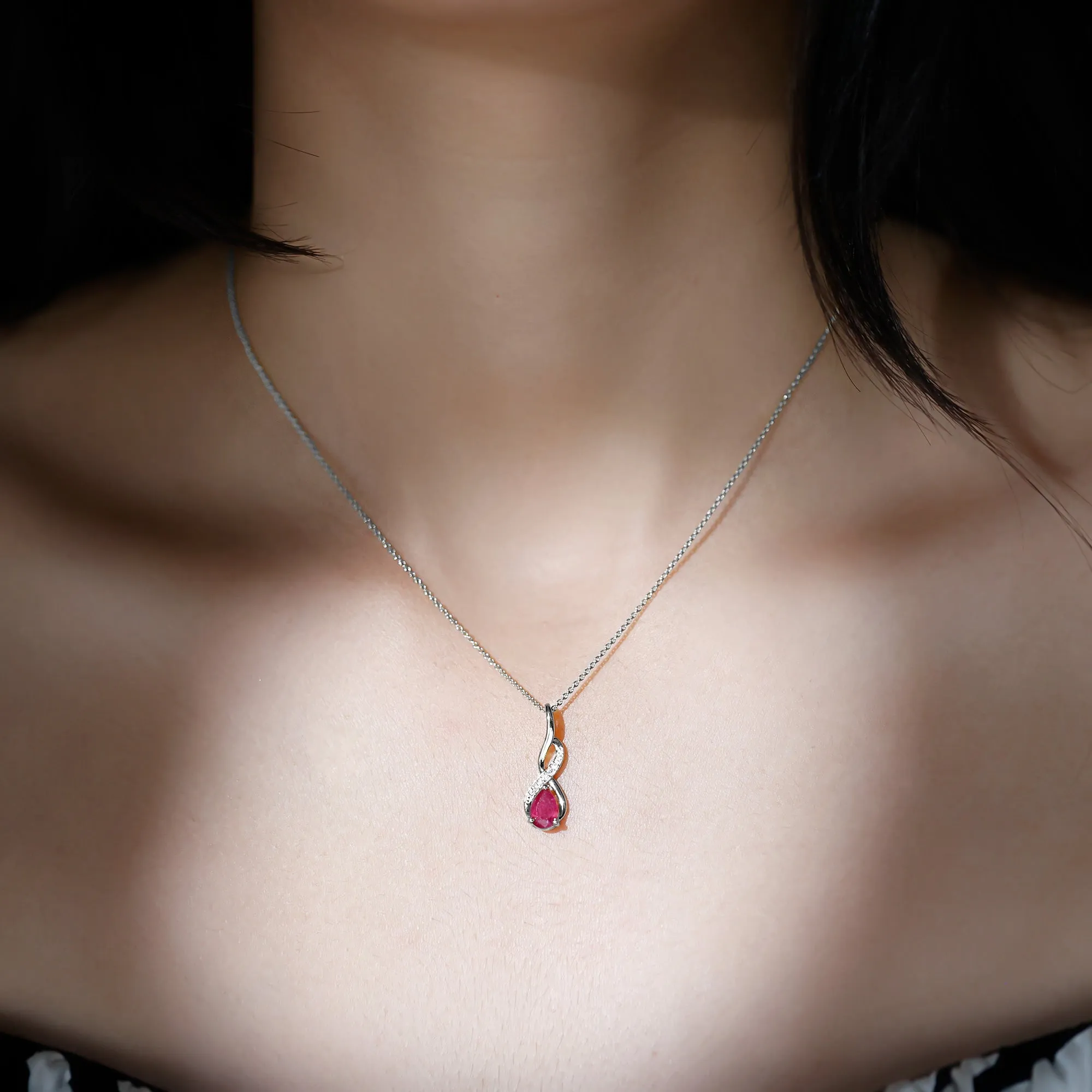 3/4 CT Created Ruby Teardrop Infinity Pendant with Moissanite